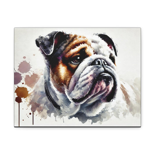 Bulldog Canvas, Original Modern Watercolor Wall Art Home Decor, Matte Stretched Print, LGBT Housewarming Gift, Gay Bulldog Dog Lover