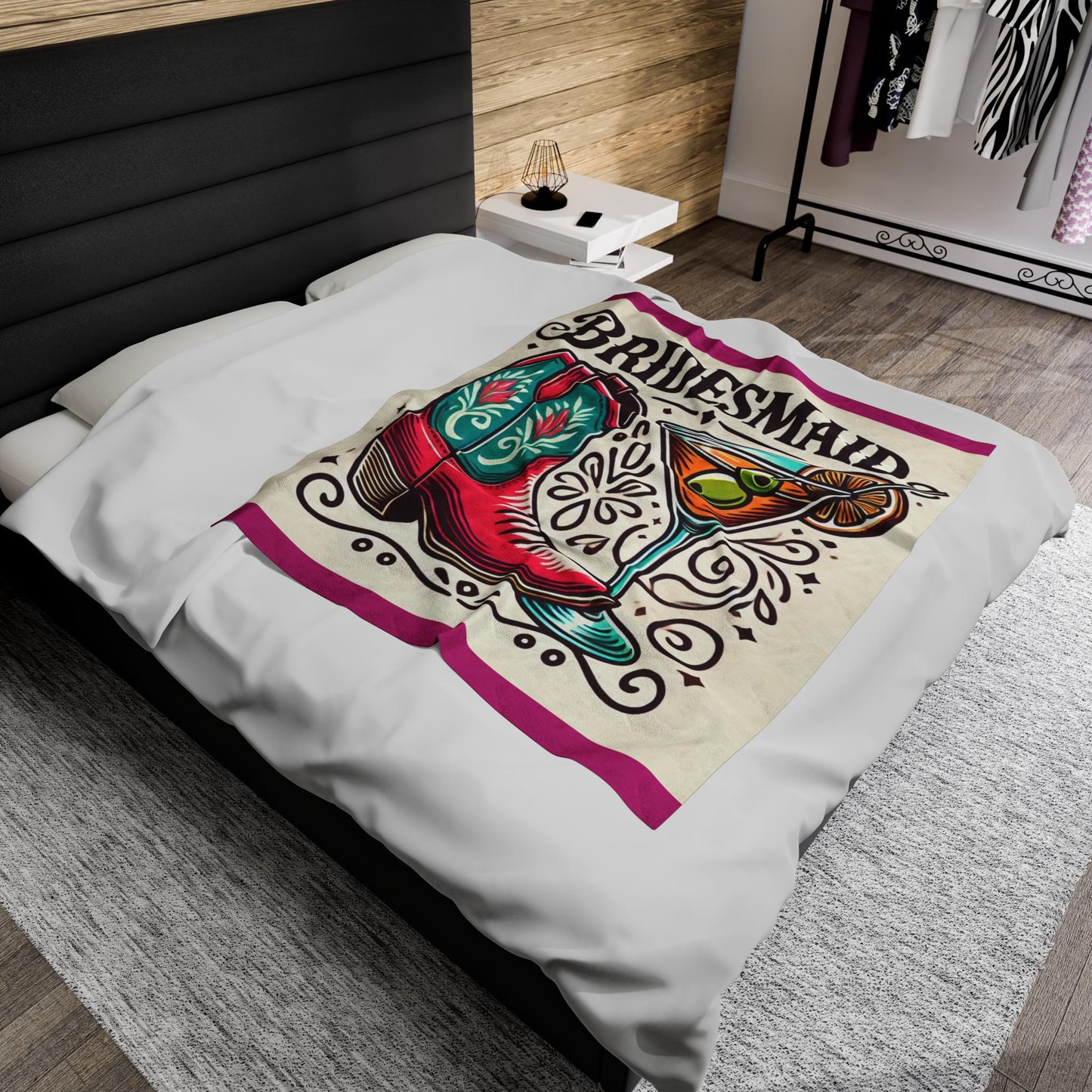 Velveteen Plush Blanket, Bridesmaid Wedding Party Gift, Cozy Rustic Decor, Soft Throw Blanket, Warm Fleece Bedding, Bachelorette