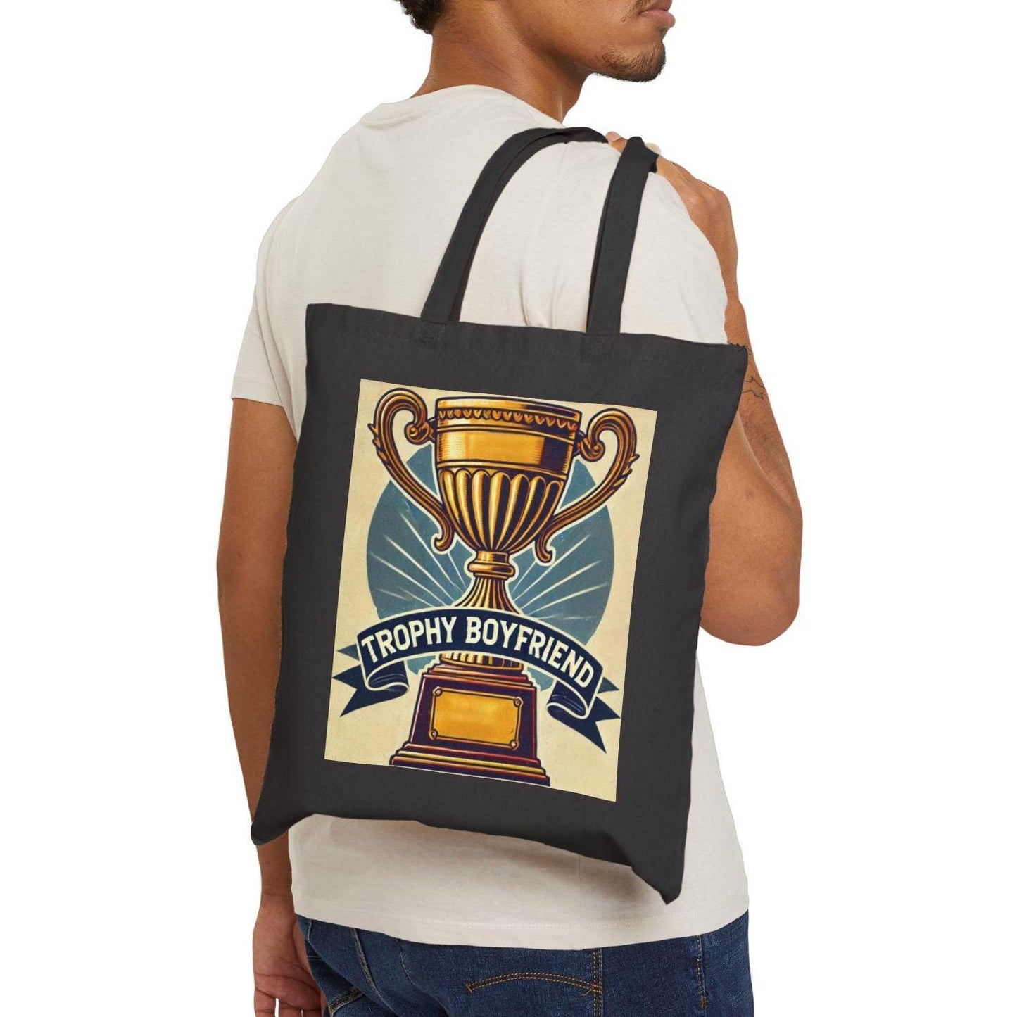 Canvas Tote Bag, Fun Trophy Boyfriend Design, LGBT Eco-Friendly Bag, Queer Book Lover Gift, Reusable Shopping Bag, Gay Gift