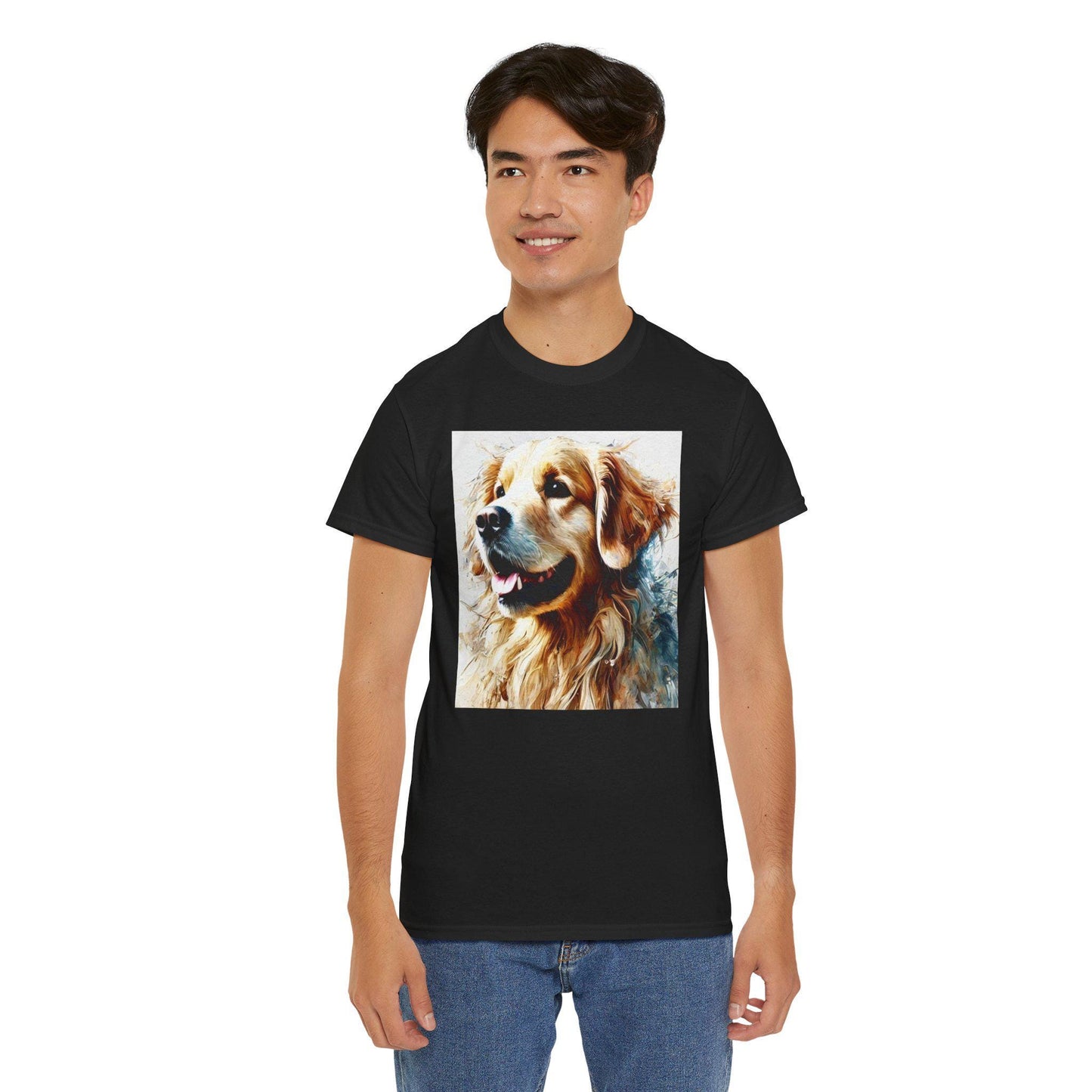 Dog Tee, Golden Retriever Impressionist Design, Unisex LGBT Dog Lover Gift, Gay Graphic Top, Unisex Heavy Cotton T-shirt, 7 Colors