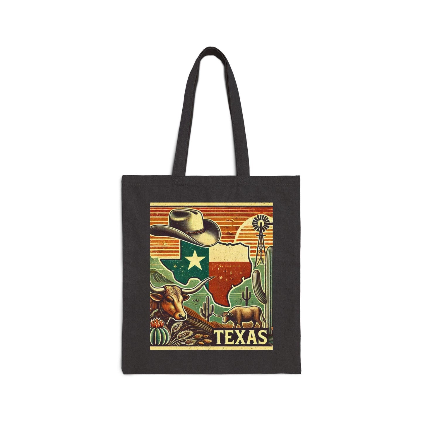 Texas Cotton Canvas Tote Bag, Texas Longhorn Design, Texas Tote, Reusable Grocery Bag, Shopping Bag