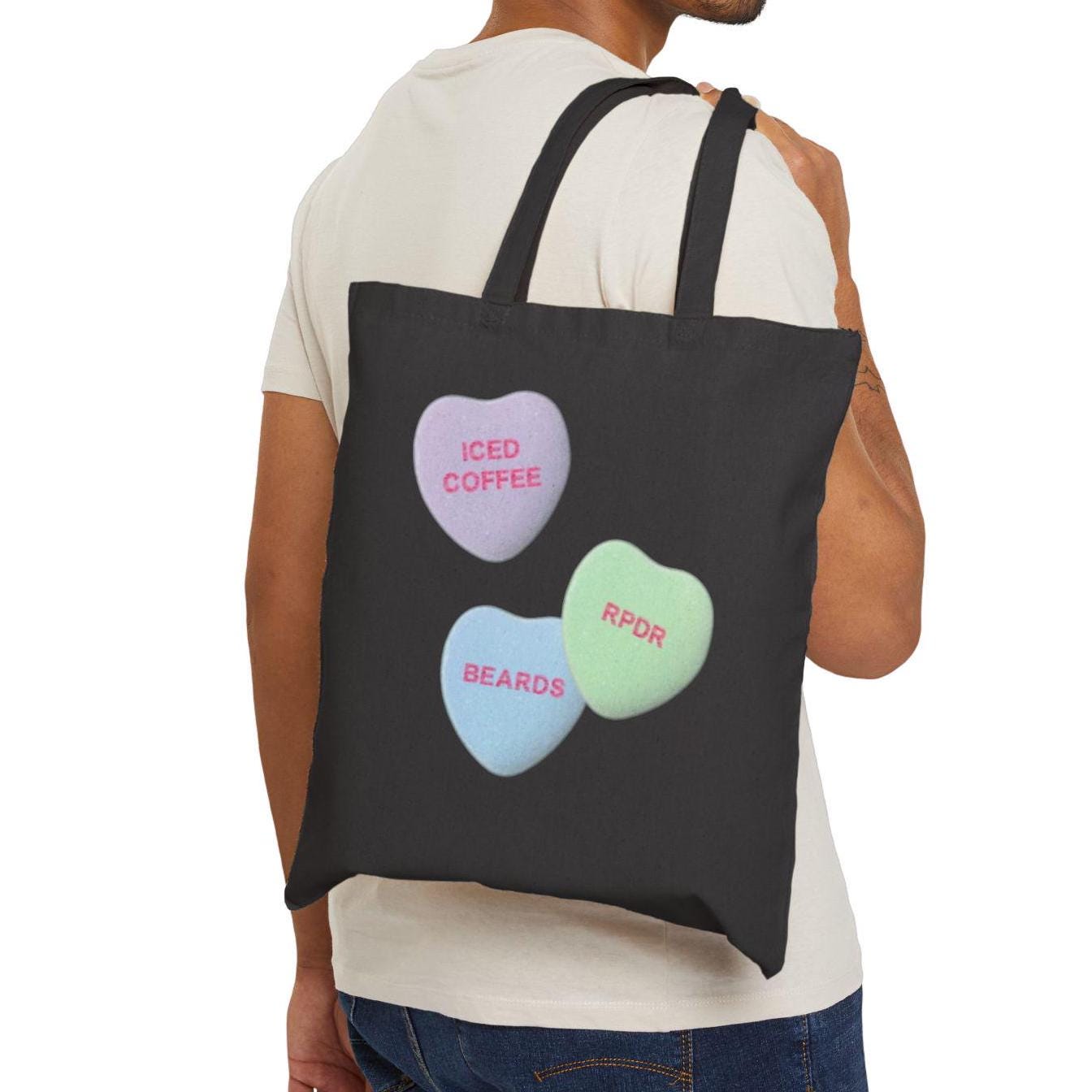 Canvas Tote Bag, Fun Conversation Hearts Design, LGBT Eco-Friendly Bag, Queer Book Lover Gift, Reusable Shopping Bag, Gift for Gay Men