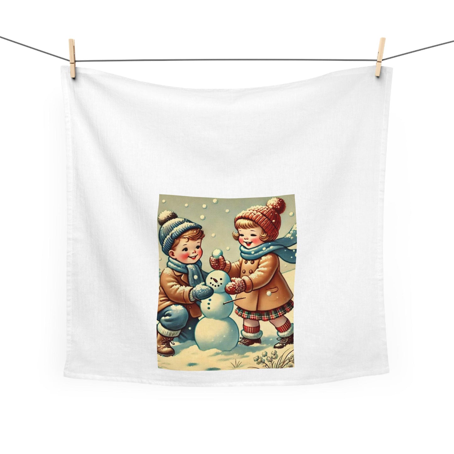 Holiday Tea Towel - Snowman, Nostalgic Decor Dish Towel, Winter Kitchen Towel, Farmhouse Tea Towel, Christmas Gift