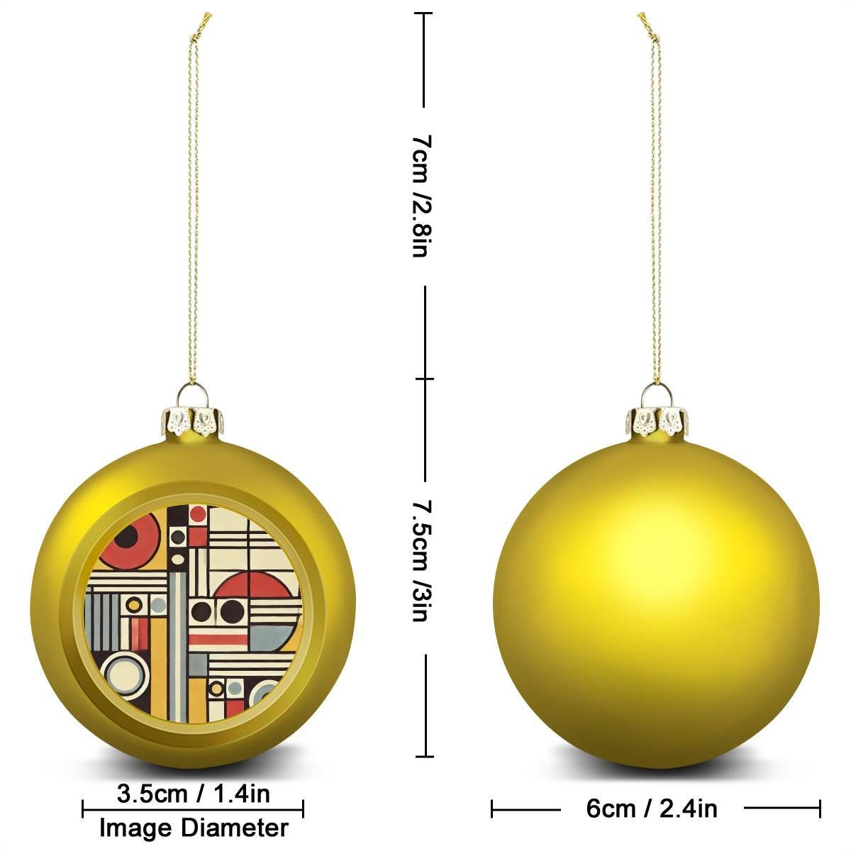 Ornament Set of 2 or 4, Festive Holiday Decor, Christmas Ball Decoration, Custom Bauhaus Design, Unique Mid-Century Modern Tree Trim