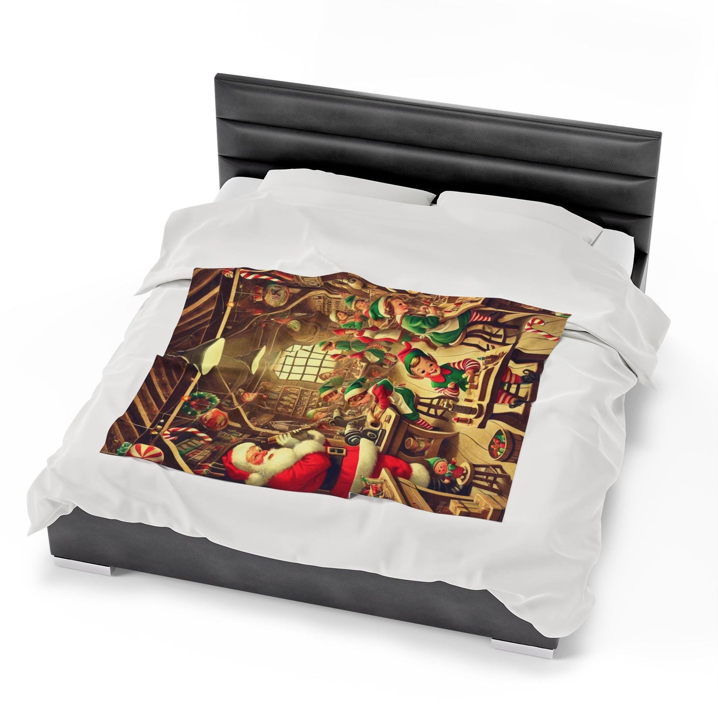 Plush Blanket, Santa's Workshop Design, Soft Fleece Throw, Housewarming Gift, Holiday Home Decor, Christmas Theme, Warm Bedding