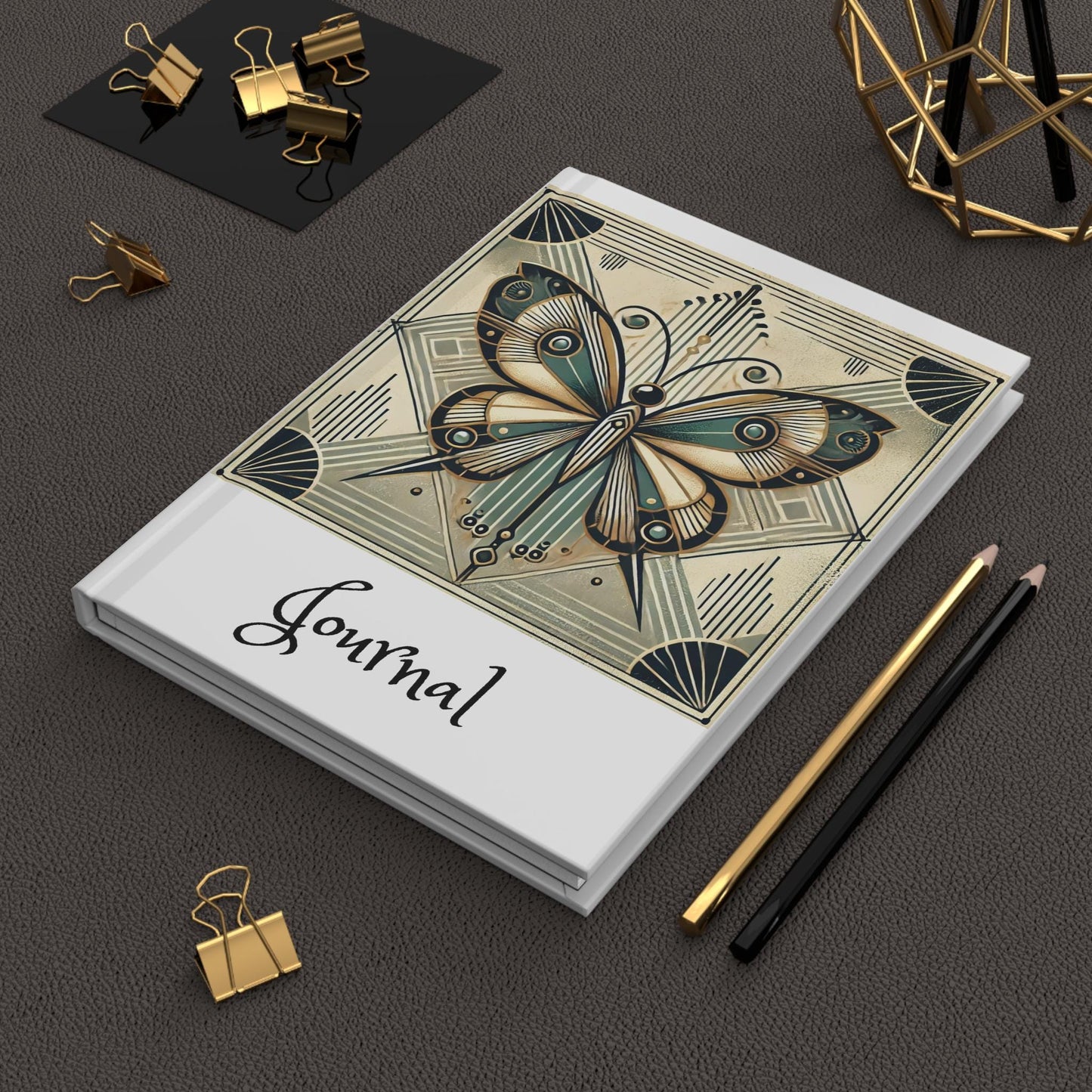 Butterfly Journal Hardcover - Vintage Art Deco Design - Book Lovers Gift, Retro Diary, Nature Journal, Literature Notebook