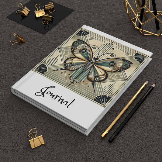 Butterfly Journal Hardcover - Vintage Art Deco Design - Book Lovers Gift, Retro Diary, Nature Journal, Literature Notebook
