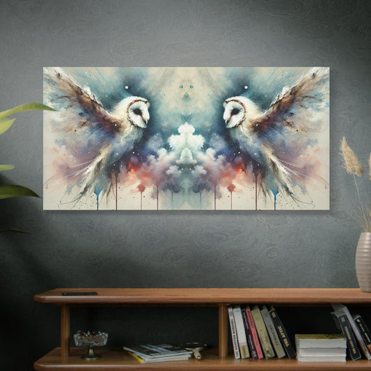 Matte Canvas Art Print, Original Abstract Watercolor BrightOwl Reflection 3 Portrait, 7 Sizes, Modern Home Decor, Owl Housewarming Gift