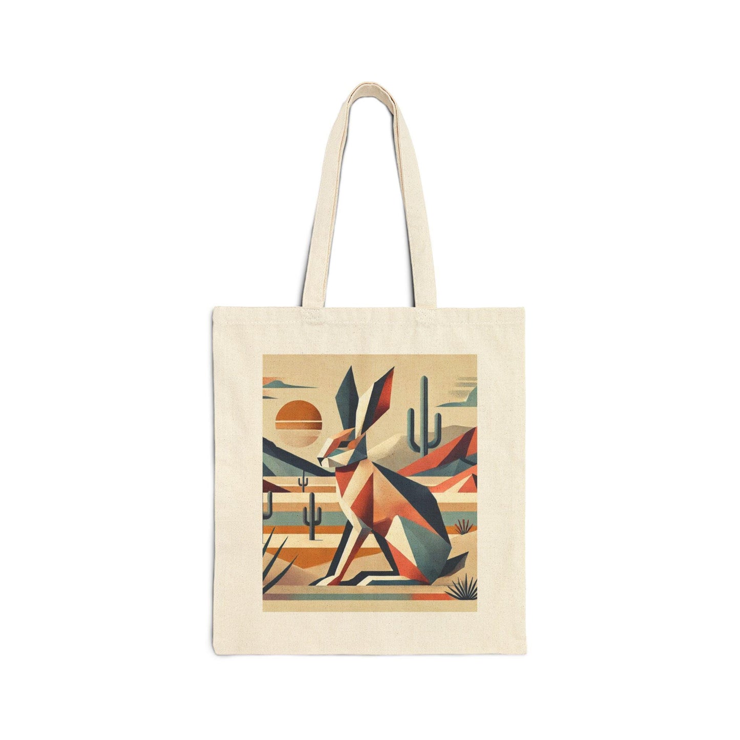 Canvas Tote Bag, Modern Southwestern Rabbit Design, Eco-Friendly Bag, Book Lover Gift, Reusable Grocery Shopping, Cubist Art Bag