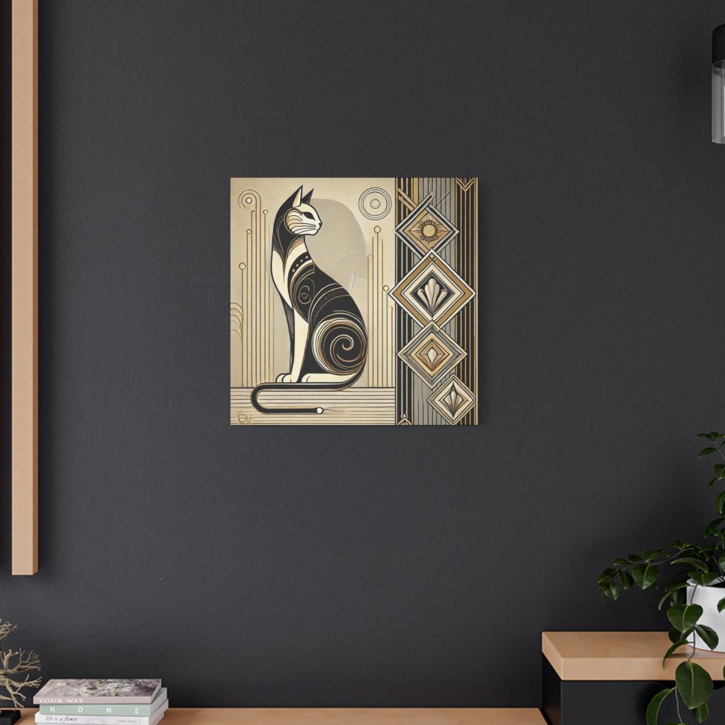 Cat Canvas Print, Art Deco Design - Wall Art, Home Decor, Cat Art Lover Gift, Nature Inspired Print, Chic Wall Decor