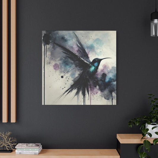 Modern Canvas Print, Abstract Watercolor Nightbird 3 Hummingbird Portrait, Stylish Housewarming Gift, Matte Canvas Art, Stately Home Decor