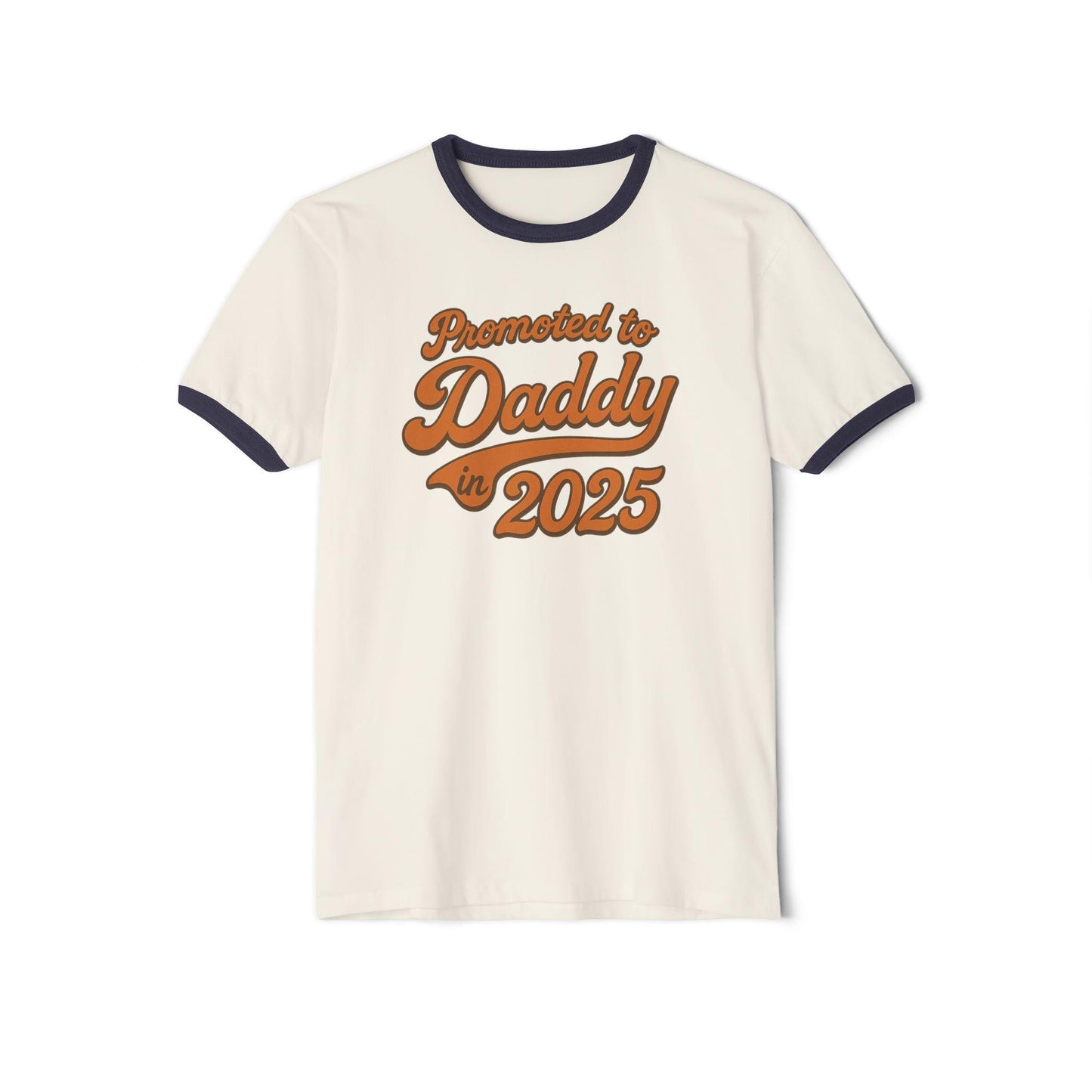 Customizable 'Promoted to Daddy 2025' Ringer T-Shirt, Father's Day Gift, New Dad Announcement Tee, Gender Reveal Shirt, Unisex Cotton Top