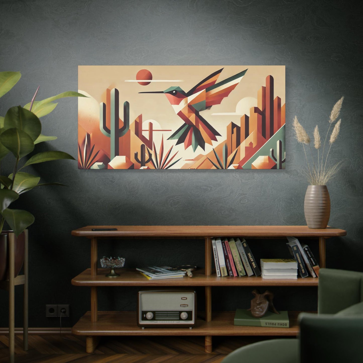 Original Modern Cubist Hummingbird Canvas Print, Matte Stretched Art, 7 Sizes Available, Wall Decor, Landscape Painting, Home Office Decor