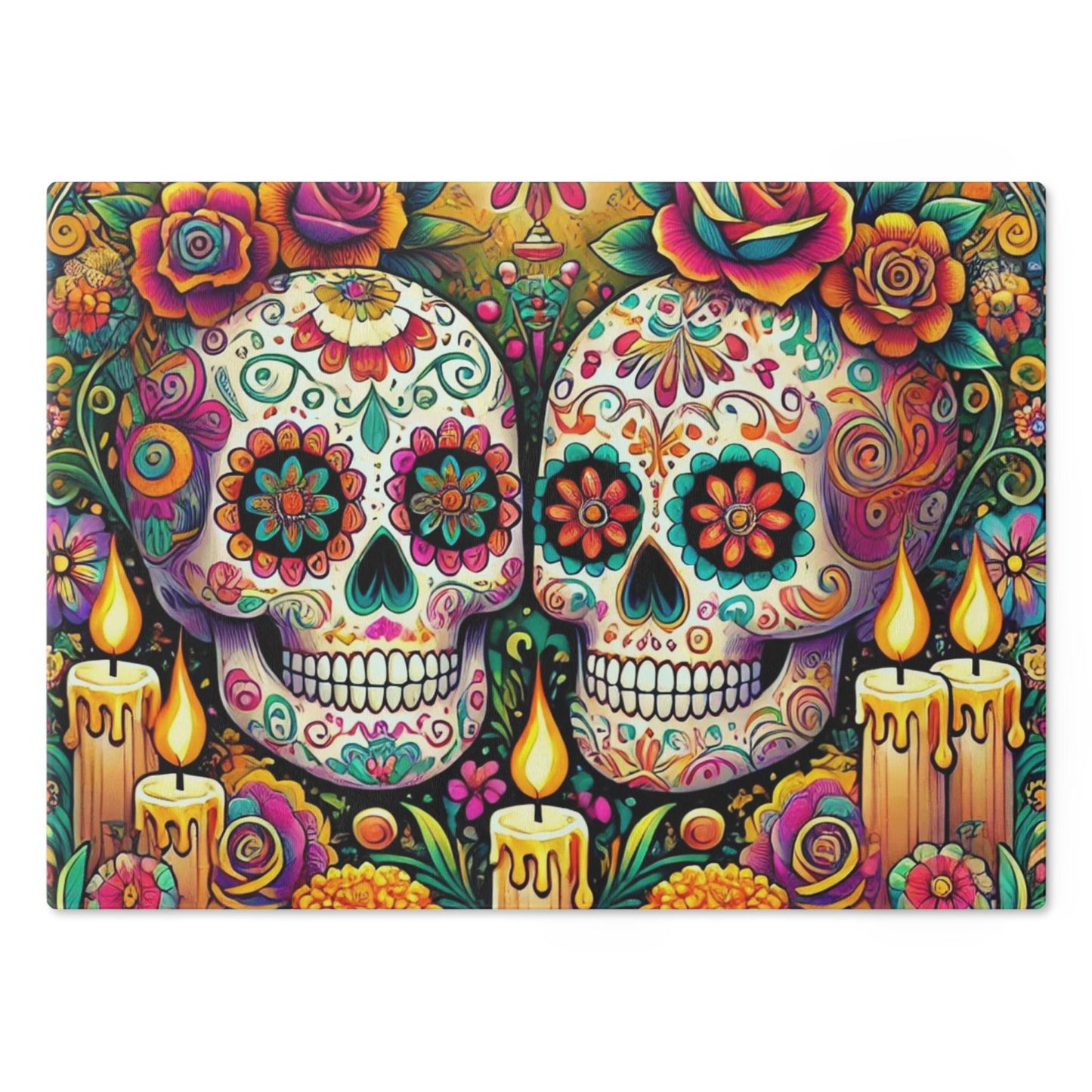 Sugar Skulls Cutting Board, Day of the Dead Kitchen Decor, Housewarming Gift, Foodie Souvenir, Dia de los Muertos