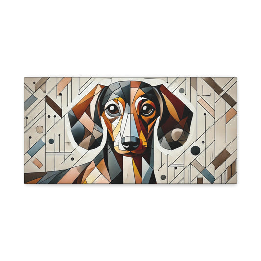 Canvas Print Dachshund Modern Cubist Portrait, LGBT Housewarming Gift, Gay Weiner Dog Lover, Unique Matte Stretched Wall Art, 7 Sizes