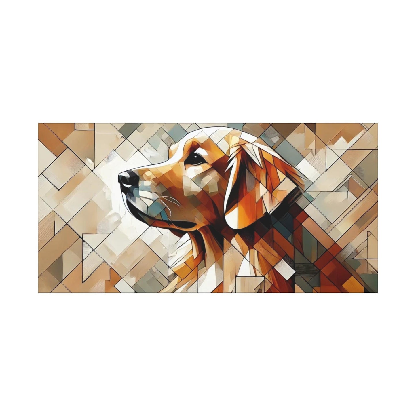 Canvas Print, Modern Cubist Golden Retriever Portrait, LGBT Housewarming Gift, Gay Dog Lover Decor, Original Stretched Wall Art, 7 Sizes