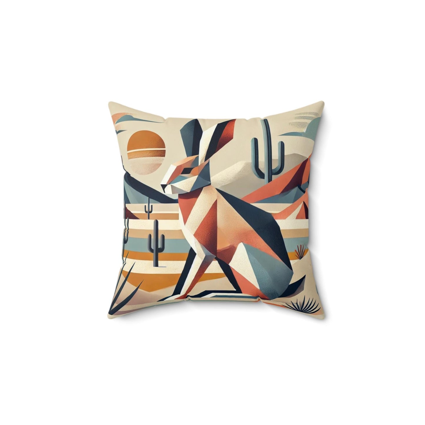Square Pillow Modern Southwestern Jackrabbit Design, Unique Housewarming Gift, Retro Charm, Soft Throw Pillow, Home Decor, Rabbit Lover Gift