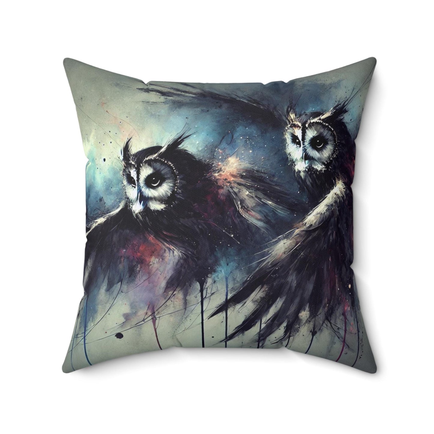 Pillow Modern Abstract Watercolor Dark Arts Owls Design, Posh Housewarming Gift, Soft Throw Pillow, Ethereal Upscale Wall & Office Decor