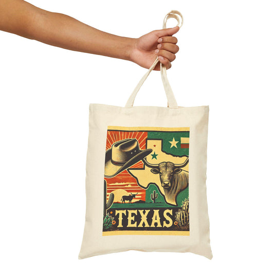 Texas Cotton Canvas Tote Bag, Texas Longhorn Design, Texas Tote, Reusable Grocery Bag, Shopping Bag