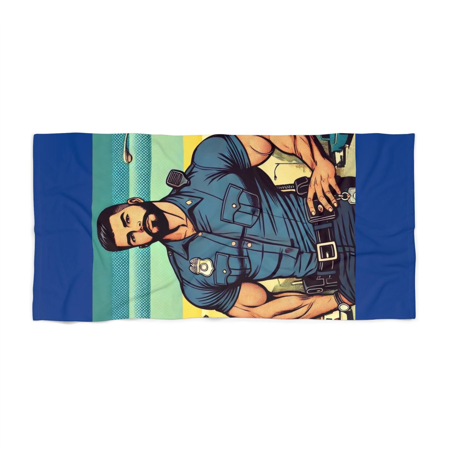 Beach Towel, Policeman Daddy Vintage Pop Art Design, LGBT Housewarming Gift, Gay Daddy Lover, Retro Charm, Soft Pool Towel, Police Officer