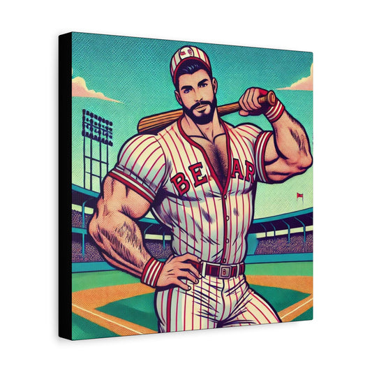 Baseball Daddy Canvas Print, Bear Pop Art Design, Gay Wall Art, Modern Decor, Housewarming Gift, LGBT Gift, Pitcher Catcher, Matte Canvas