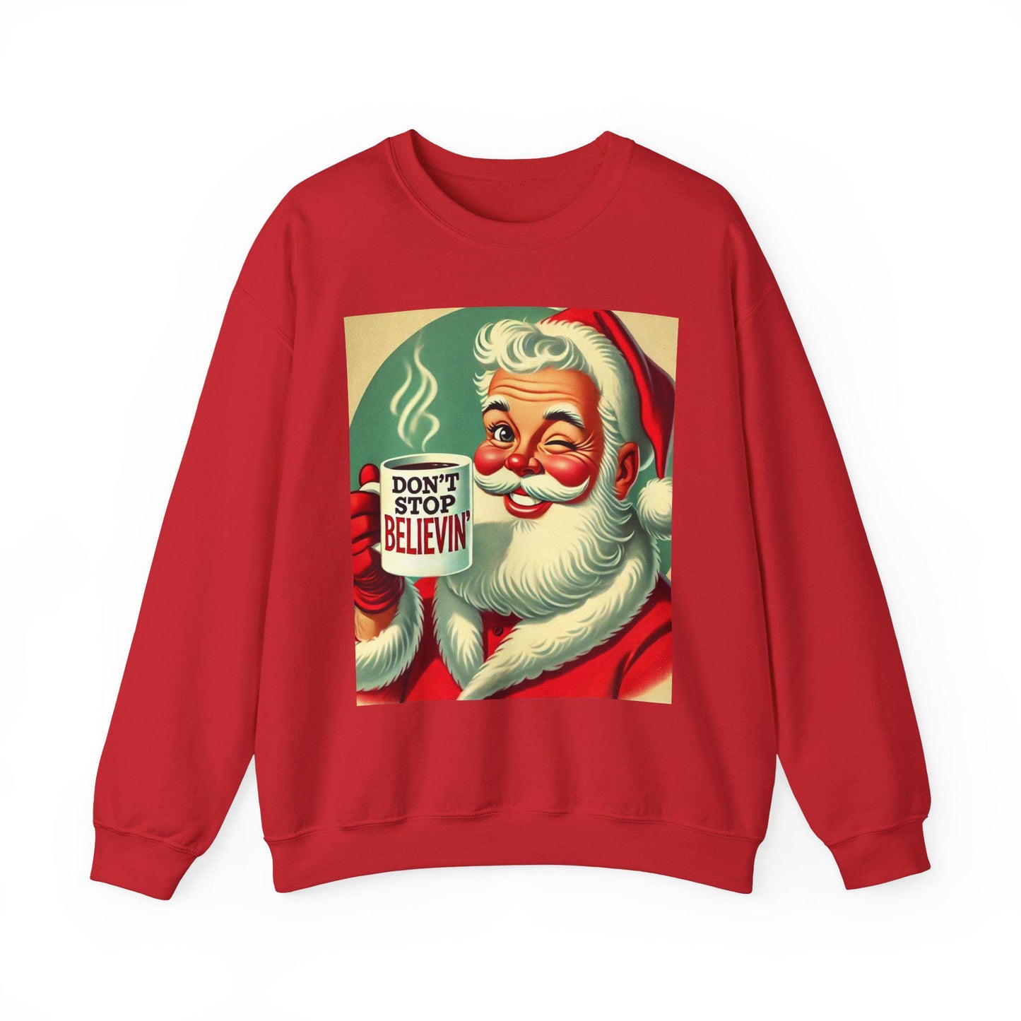 Funny Christmas Unisex Heavy Blend™ Crewneck Sweatshirt, Don't Stop Believin' Santa, Rock and Roll Gift
