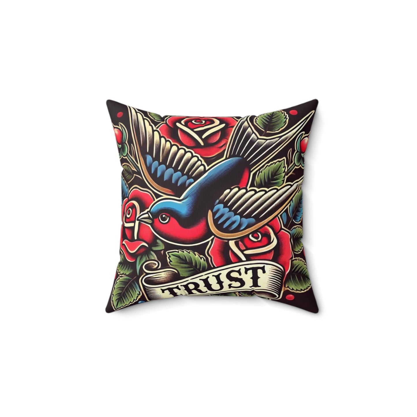 Square Pillow, Vintage Tattoo TRUST Design, Retro Charm, Housewarming Gift, Spun Polyester Cushion Cover, Tattoo Lover, Soft Throw Pillow