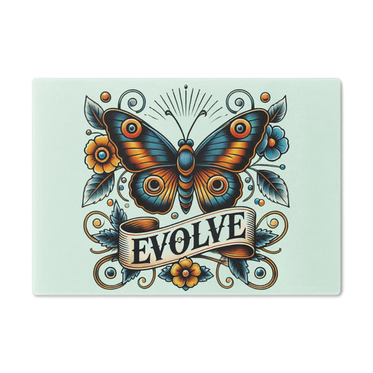 Cutting Board, Vintage Butterfly Tattoo BLOOM Design, Cool Kitchen Decor - Housewarming Gift, Foodie Gift, Flower Gift, Tattoo Lover