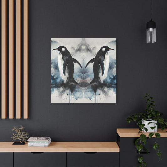 Modern Canvas Print, Original Abstract Watercolor Penguin Reflections 3 Portrait, Stylish Housewarming Gift Canvas Wall Art, Chic Home Decor