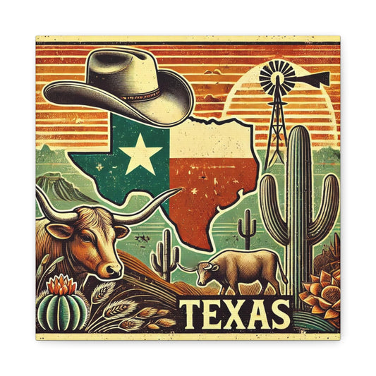 Canvas Print, Texas Longhorn Wall Art Decor, Vintage Rustic Charm, Housewarming Birthday Gift, Matte Stretched