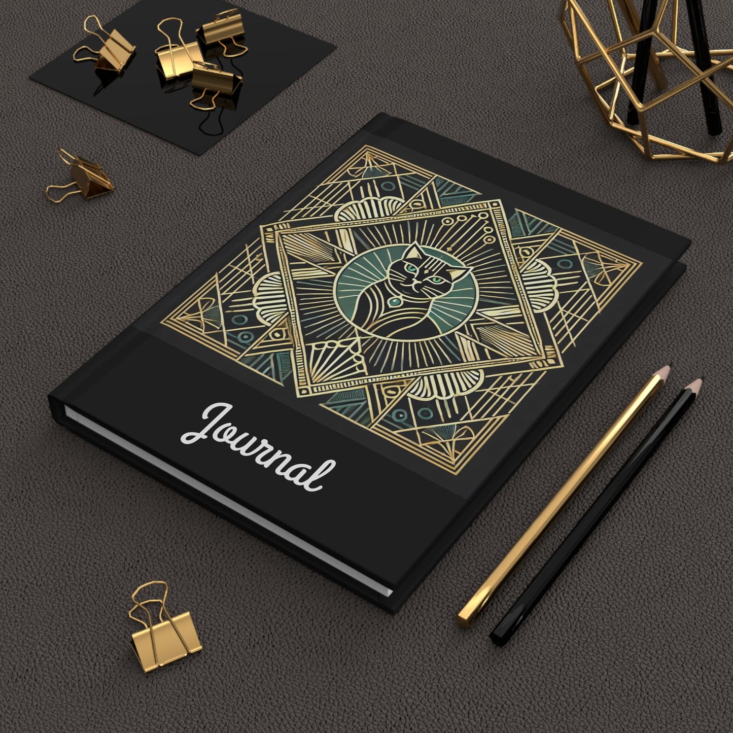 Cat Journal Hardcover - Vintage Art Deco Design - Book Lovers Gift, Retro Diary, Nature Journal, Literature Notebook