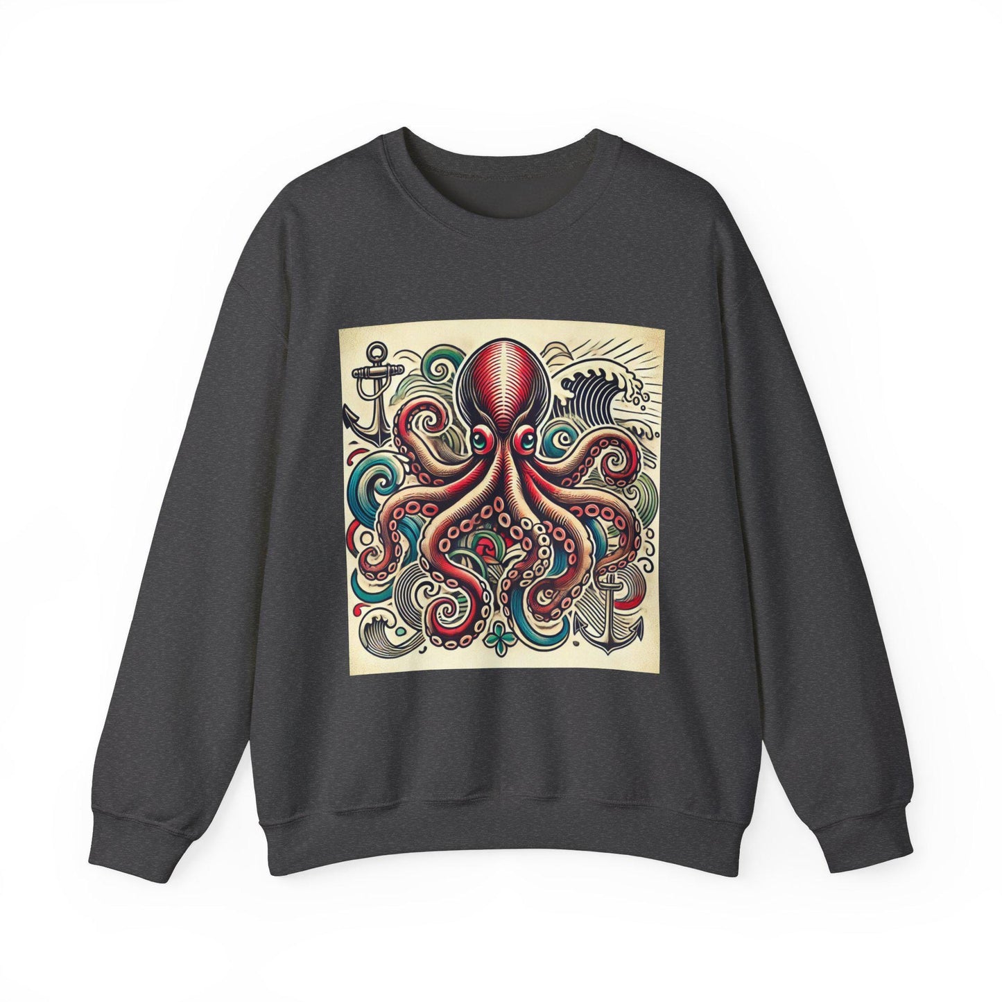 Octopus Sweatshirt, Nautical Sailor Tattoo Design, Unisex Crewneck Jumper, Vintage Sea Creature Pullover, Gift for Ocean Lover, Retro Style