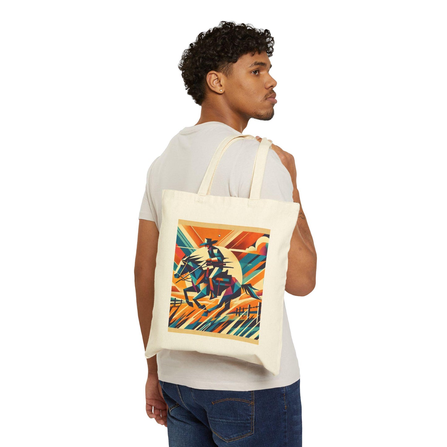 Canvas Tote Bag, Modern Southwestern Cowboy Horse Rider Design, LGBT Eco-Friendly Bag, Queer Book Lover Gift, Reusable Grocery Bag