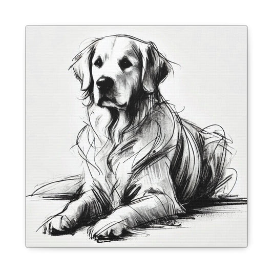 Golden Retriever Matte Canvas Print, Classic Charcoal Sketch Design, Dog Wall Art, Modern Queer Decor, LGBT Housewarming Gift, Gay Dog Lover