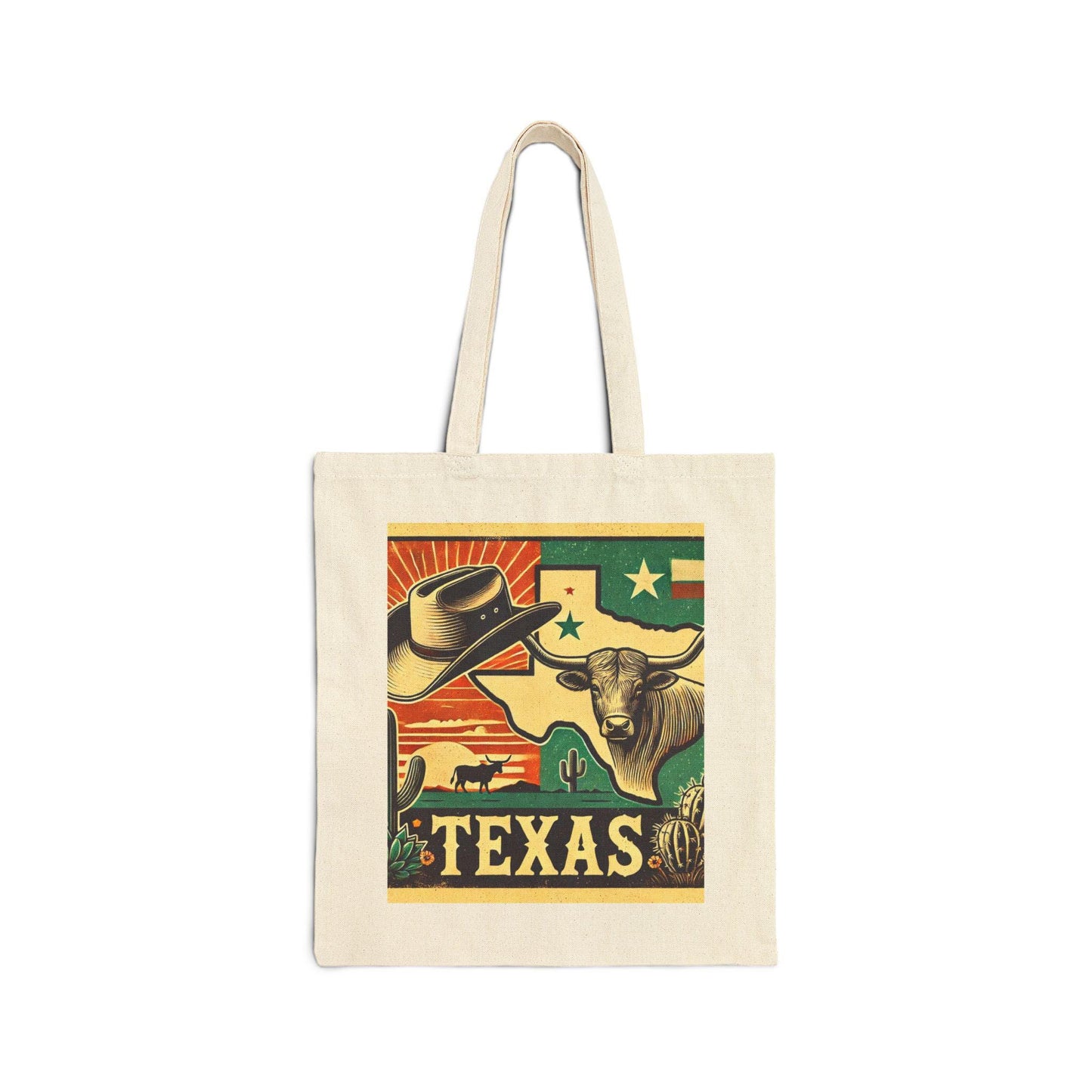 Texas Cotton Canvas Tote Bag, Texas Longhorn Design, Texas Tote, Reusable Grocery Bag, Shopping Bag