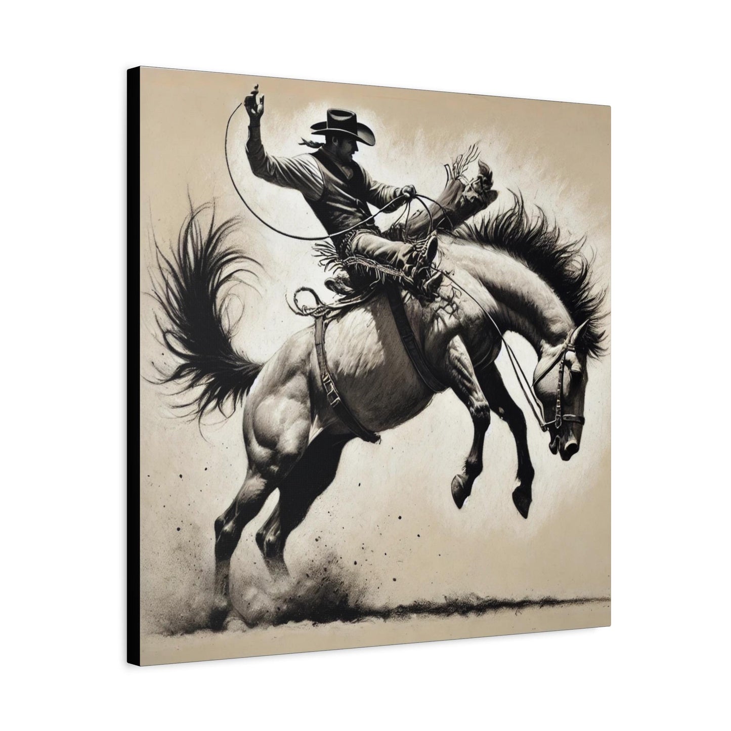 Canvas Print, Cowboy Charcoal Sketch Bucking Bronco Design, Rustic Home Decor, Animal Lover Gift, Nature Print, Matte Stretched Wall Art