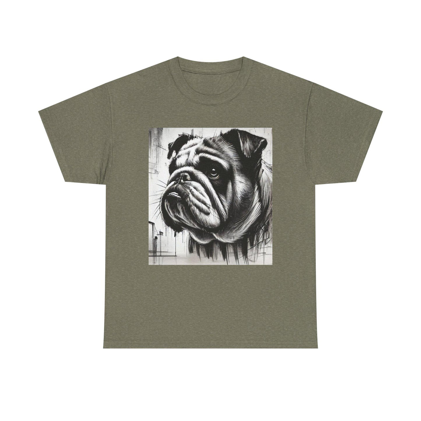 Dog Tee, Bulldog Modern Charcoal Sketch Design, Bulldog Dog Lover Graphic Top Gift, Unisex Heavy Cotton T-shirt, 7 Colors 8 Sizes