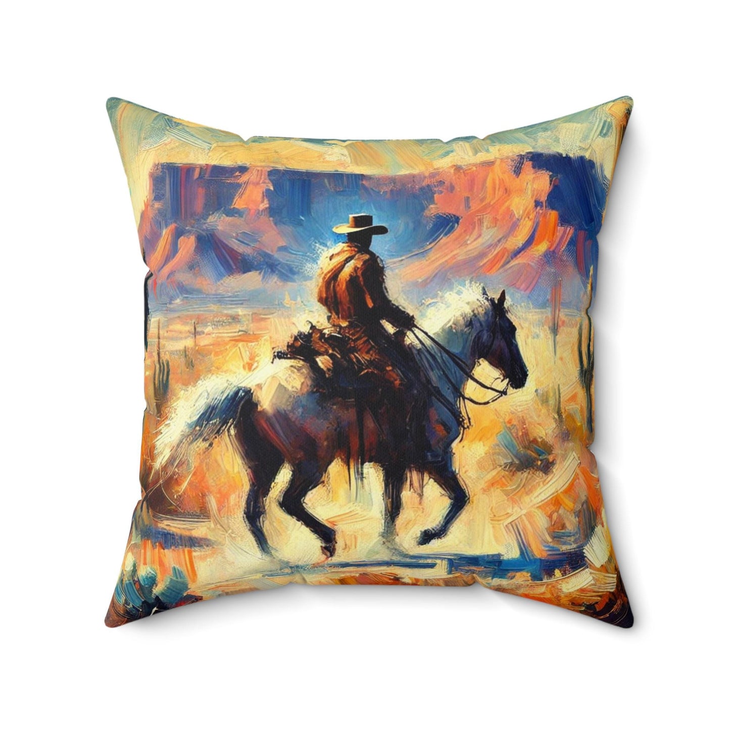 Square Pillow Modern Southwestern Cowboy Design, Housewarming Gift, Retro Charm, Soft Throw Pillow, Home Decor, Horse Lover Gift