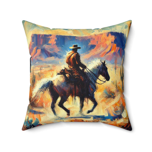 Square Pillow Modern Southwestern Cowboy Design, Housewarming Gift, Retro Charm, Soft Throw Pillow, Home Decor, Horse Lover Gift