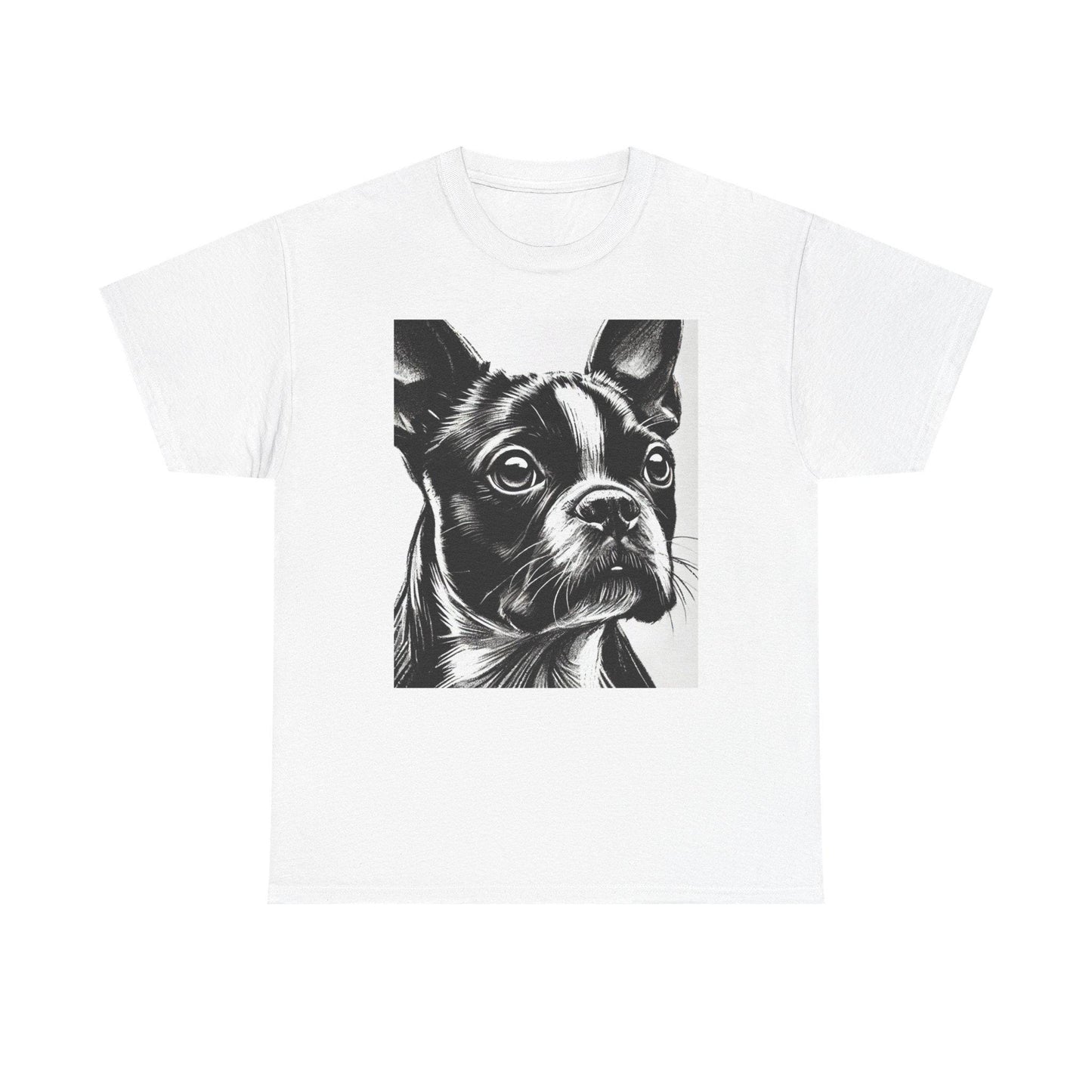 Dog Tee, Boston Terrier Charcoal Sketch Design, Unisex LGBT Boston Dog Lover Gift, Gay Graphic Top, Unisex Heavy Cotton T-shirt, 7 Colors