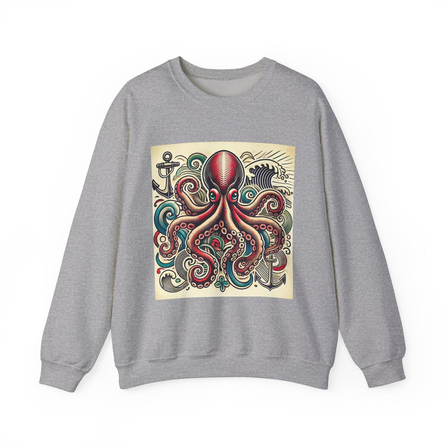 Octopus Sweatshirt, Nautical Sailor Tattoo Design, Unisex Crewneck Jumper, Vintage Sea Creature Pullover, Gift for Ocean Lover, Retro Style