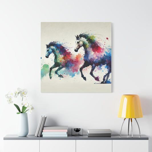 Copy of Modern Canvas Print, Abstract Watercolor Race Horses Portrait, Stylish Housewarming Gift, Matte Canvas Wall Art, Stately Home Decor