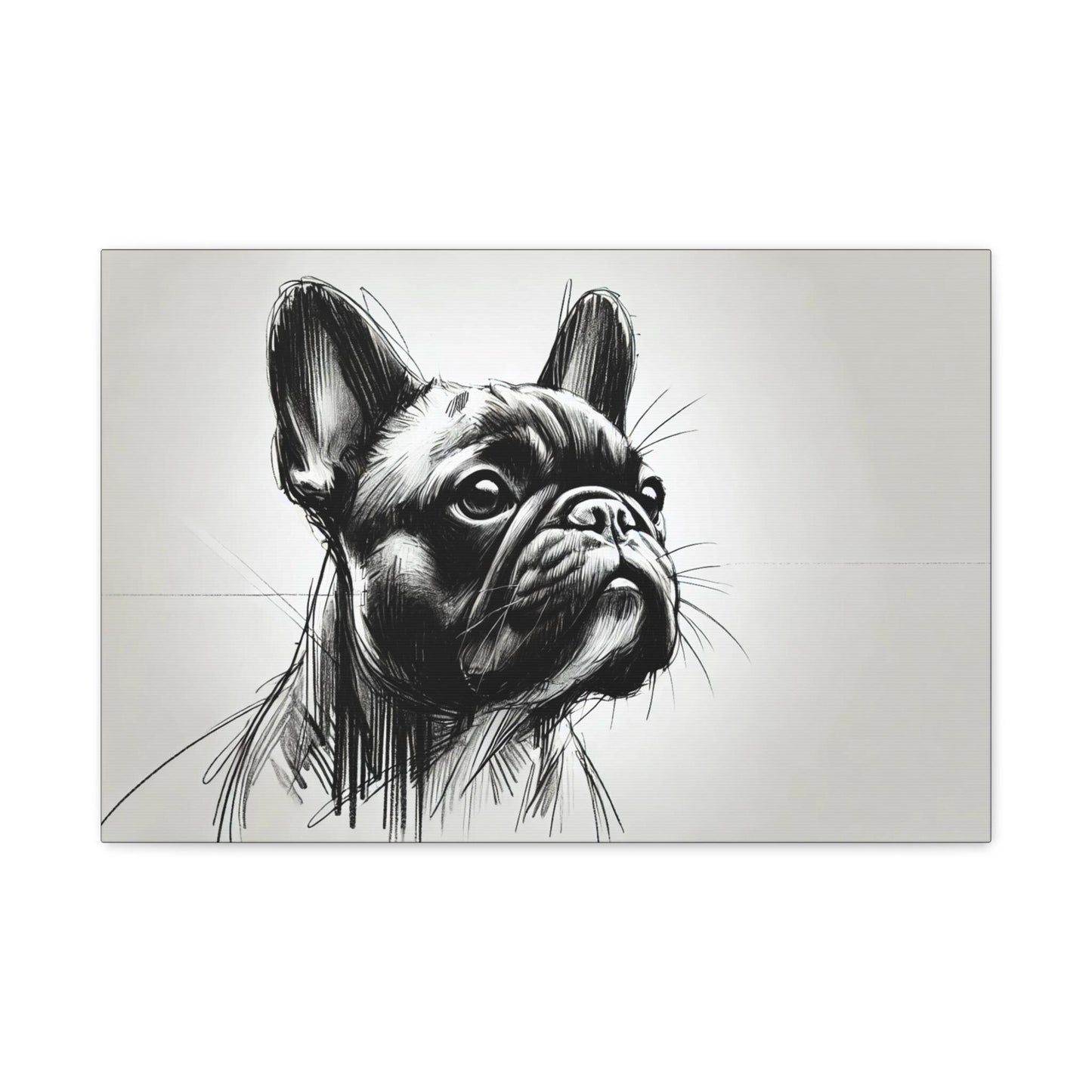 Canvas Print French Bulldog Charcoal Sketch Portrait, LGBT Housewarming Gift, Gay Dog Lover, Original Stretched Modern Wall Art, 7 Sizes