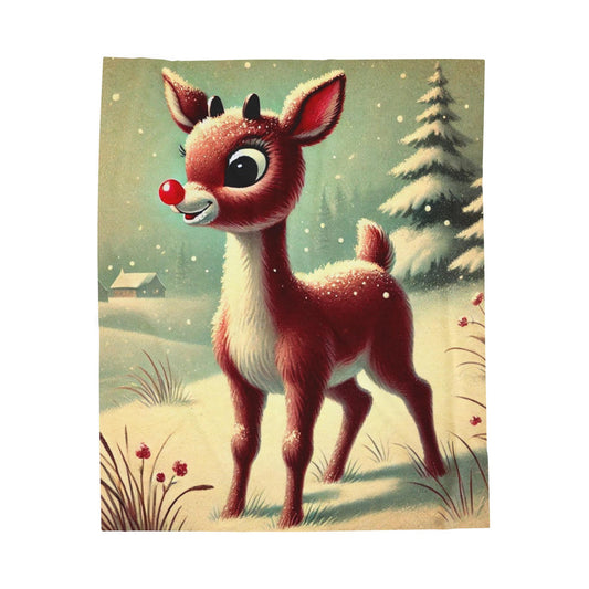 Plush Blanket, Vintage Rudolph Design, Soft Fleece Throw, Housewarming Gift, Holiday Home Decor, Christmas Theme, Warm Bedding
