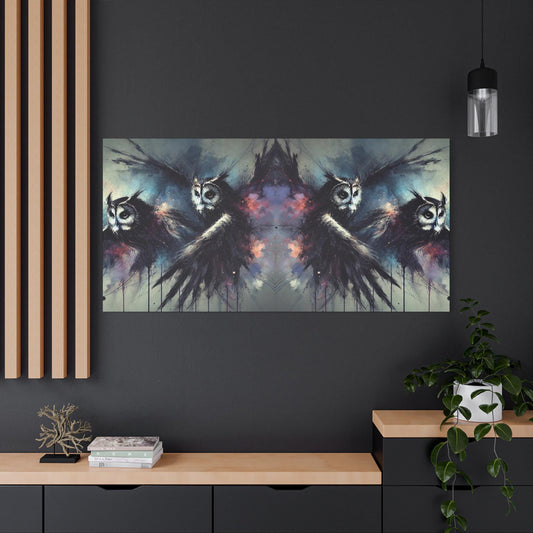 Matte Canvas Art Print, Original Abstract Watercolor Dark Mirror Arts Owls 2 Portrait, 5 Sizes, Modern Home Decor, Housewarming Gift
