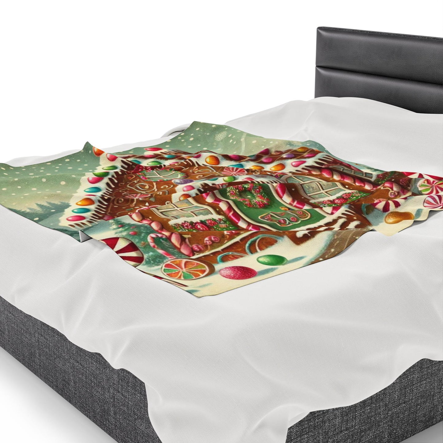 Plush Blanket, Gingerbread House Design, Soft Fleece Throw, Housewarming Gift, Holiday Home Decor, Christmas Theme, Warm Bedding