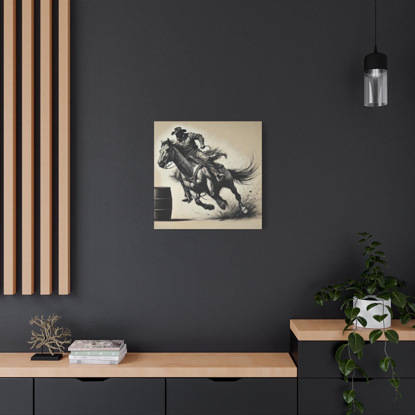 Canvas Print, Cowboy Charcoal Sketch Barrel Racer Design, Rustic Home Decor, Animal Lover Gift, Nature Print, Matte Stretched Wall Art