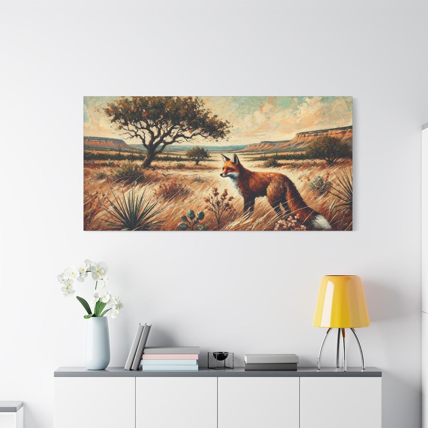 Original Modern Impressionist Fox Canvas Print, Matte Stretched Art, 7 Sizes Available, Wall Decor, Landscape Painting, Home Office Decor