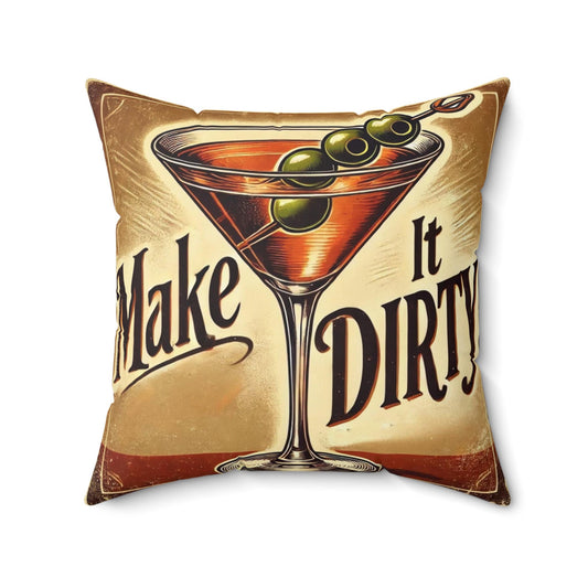 Square Pillow Vintage Dirty Martini Design, Fun Housewarming Gift, Retro Charm, Soft Throw Pillow, Accent Home Decor, Martini Lover Gift