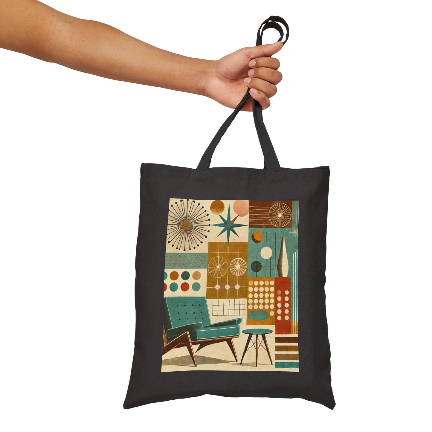 Mid-Century Modern Cotton Canvas Tote Bag - Design Lover Gift, Retro Shoulder Bag, Bauhaus Shopping Bag, Vintage Tote, Book Lover